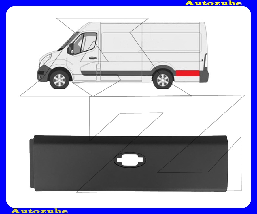 Hátsó sárvédő díszléc kerékív mögött bal, szélességjelzős Hátsó sárvédő díszléc kerékív mögött bal, szélességjelzős