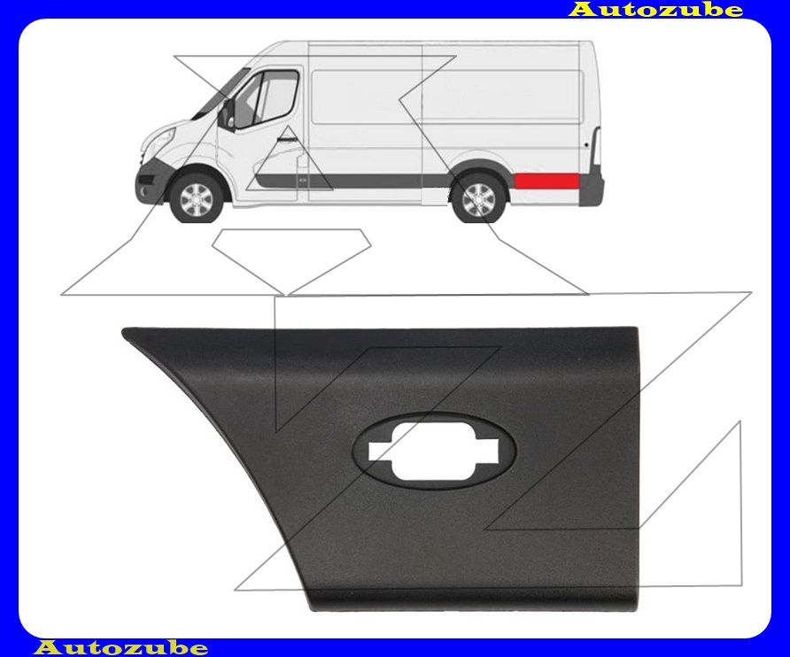 Hátsó sárvédő díszléc kerékív mögött bal, szélességjelzős Hátsó sárvédő díszléc kerékív mögött bal, szélességjelzős