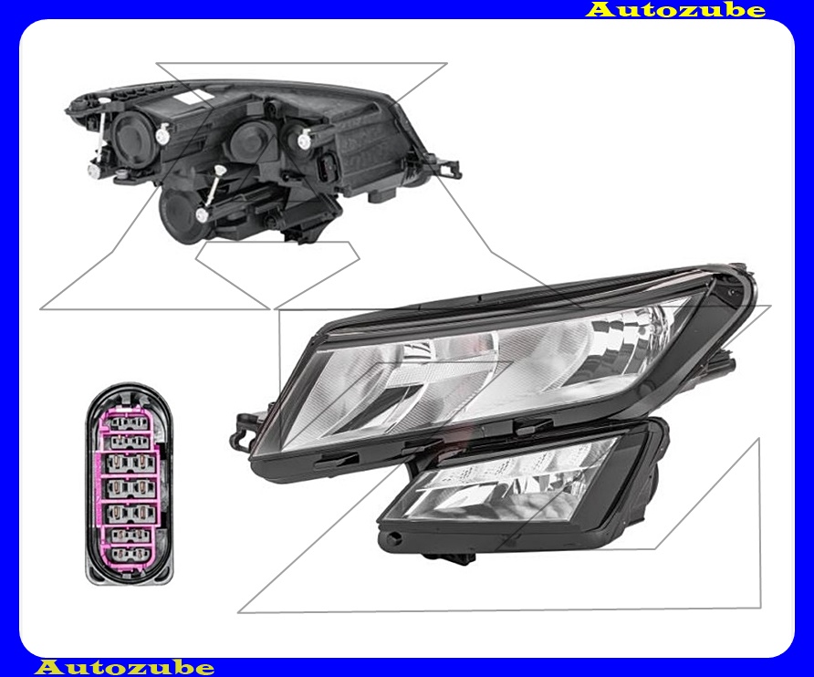 Fényszóró bal (2xH7/H8/LED) nappali fénnyel, motorral {HELLA} Fényszóró bal (2xH7/H8/LED) nappali fénnyel, motorral {HELLA}