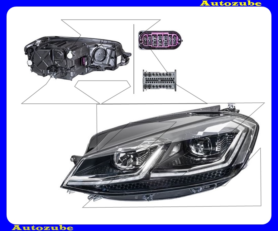 Fényszóró bal (LED) 6 funkciós, motorral {HELLA} Fényszóró bal (LED) 6 funkciós, motorral {HELLA}