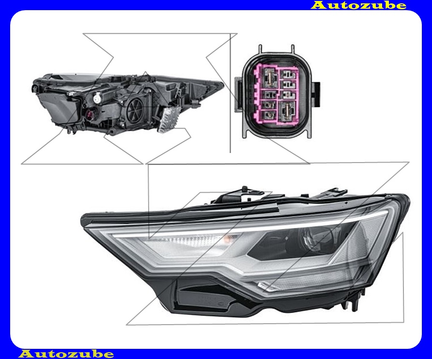 Fényszóró bal (LED/PWY24W) nappali fénnyel (LED) helyzetjelzővel (LED) távfényszóróval (LED) tompított fénnyel (LED) vezérlő nélkül {HELLA} Fényszóró bal (LED/PWY24W) nappali fénnyel (LED) helyzetjelzővel (LED) távfényszóróval (LED) tompított fénnyel (LED) vezérlő nélkül {HELLA}