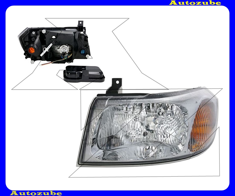 Fényszóró bal króm házas (H4) (motor nélkül) {TYC} Fényszóró bal króm házas (H4) (motor nélkül) {TYC}