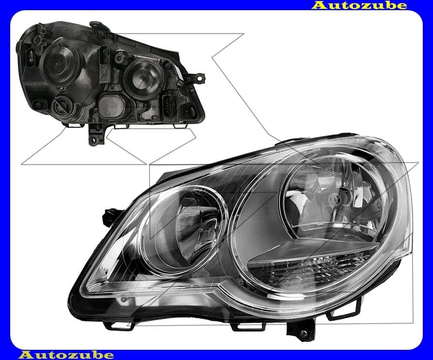 Fényszóró bal króm házas (H7/H1) motorral {TYC} Fényszóró bal króm házas (H7/H1) motorral {TYC}