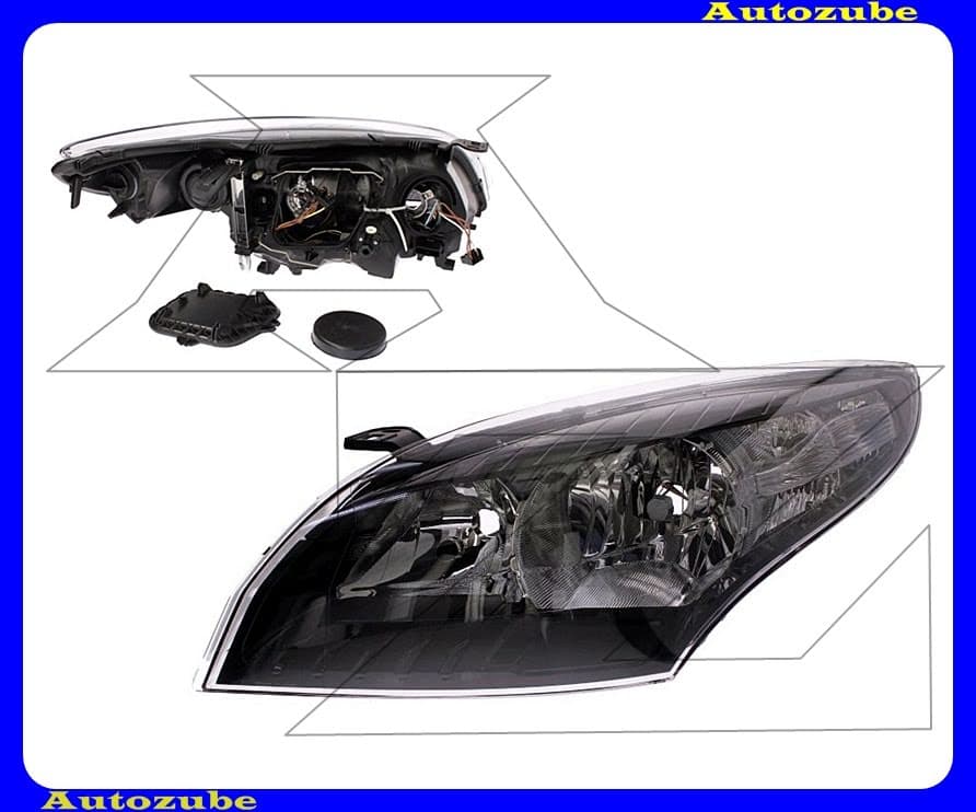 Fényszóró bal fekete házas, nappali fénnyel (2xH7/P21W) motorral {TYC} Fényszóró bal fekete házas, nappali fénnyel (2xH7/P21W) motorral {TYC}