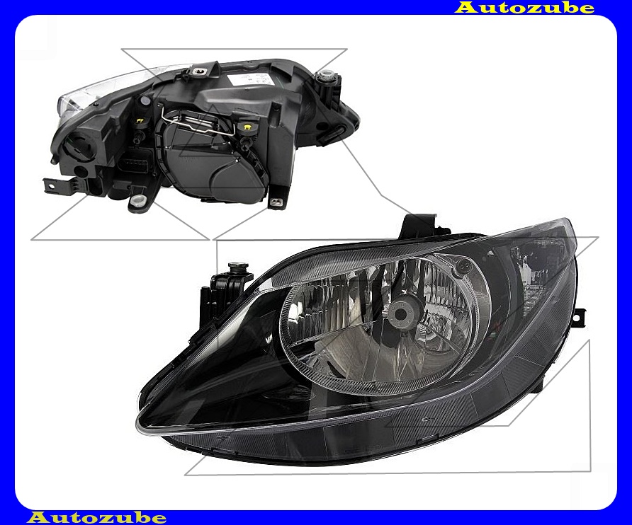 Fényszóró bal fekete házas (H4) motorral {TYC} Fényszóró bal fekete házas (H4) motorral {TYC}