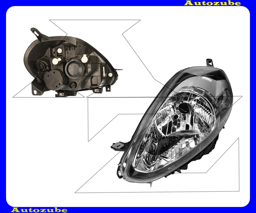 Fényszóró bal króm házas (H4) motorral {TYC} Fényszóró bal króm házas (H4) motorral {TYC}