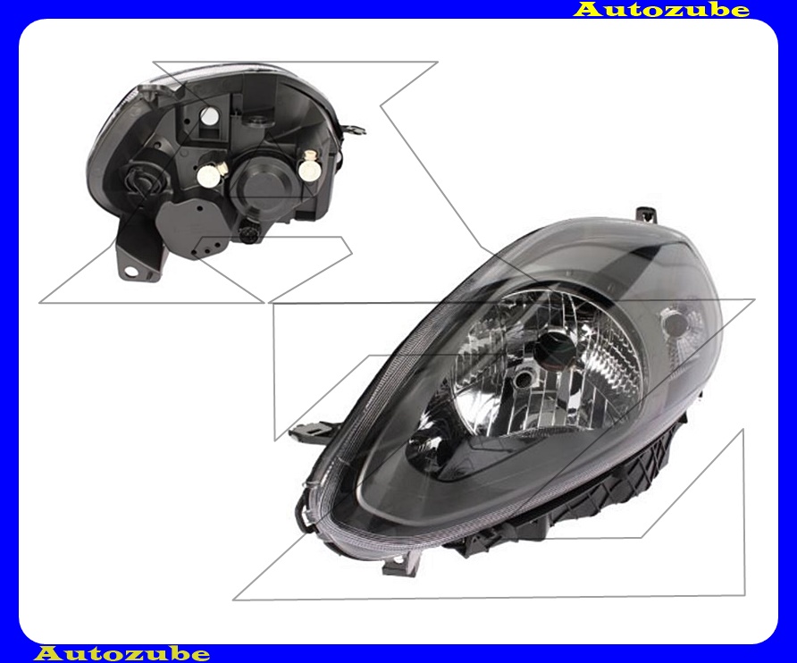 Fényszóró bal antracit házas (H4) motorral {TYC} Fényszóró bal antracit házas (H4) motorral {TYC}