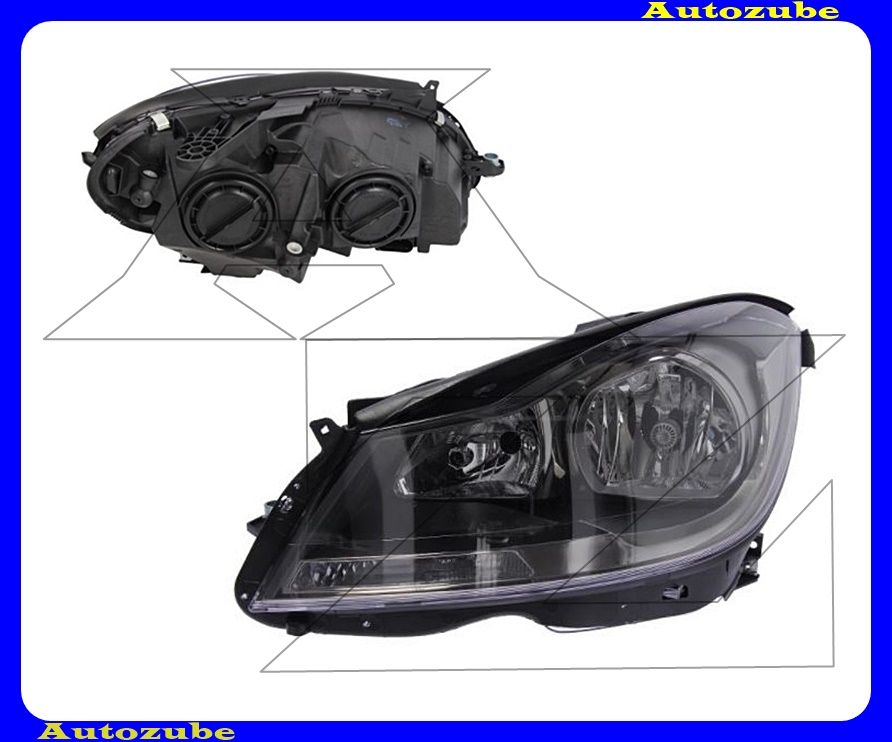 Fényszóró bal fekete házas (H7/H7) motorral {TYC} Fényszóró bal fekete házas (H7/H7) motorral {TYC}