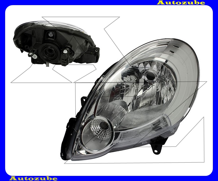 Fényszóró bal króm házas (H4) motorral {TYC} Fényszóró bal króm házas (H4) motorral {TYC}