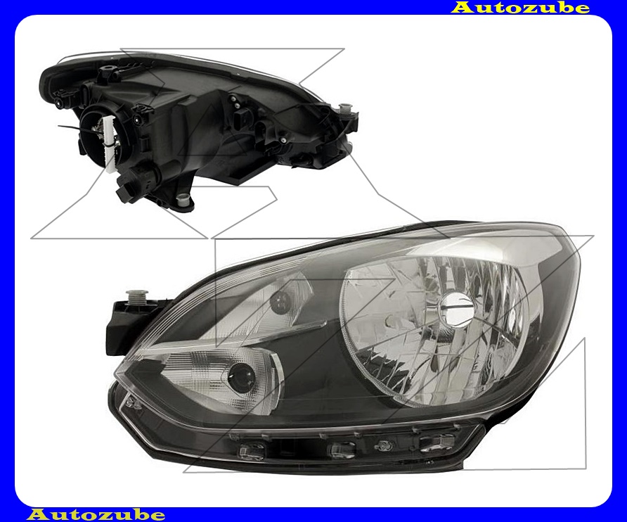 Fényszóró bal (H4) fekete díszléccel, motorral {TYC} Fényszóró bal (H4) fekete díszléccel, motorral {TYC}