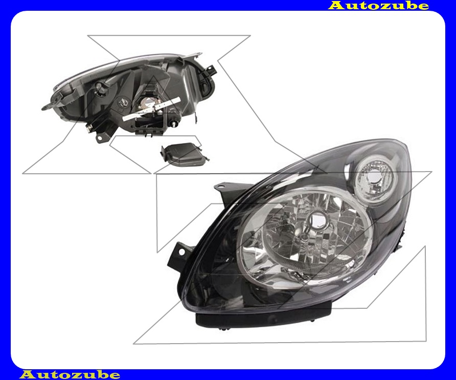 Fényszóró bal fekete házas (H4) motorral {TYC} Fényszóró bal fekete házas (H4) motorral {TYC}