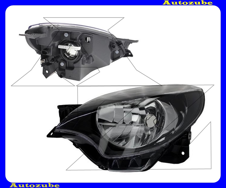 Fényszóró bal fekete házas (H4) (motor nélkül) {TYC} Fényszóró bal fekete házas (H4) (motor nélkül) {TYC}