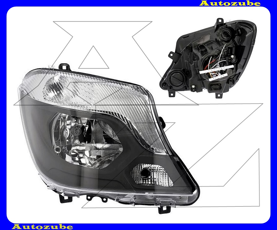 Fényszóró jobb fekete házas (2xH7/W21W) nappali fénnyel, motorral {TYC} Fényszóró jobb fekete házas (2xH7/W21W) nappali fénnyel, motorral {TYC}