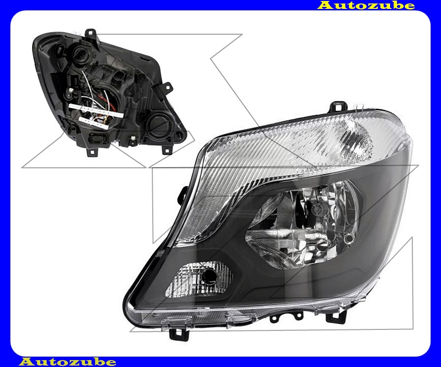 Fényszóró bal fekete házas (2xH7/W21W) nappali fénnyel, motorral {TYC} Fényszóró bal fekete házas (2xH7/W21W) nappali fénnyel, motorral {TYC}