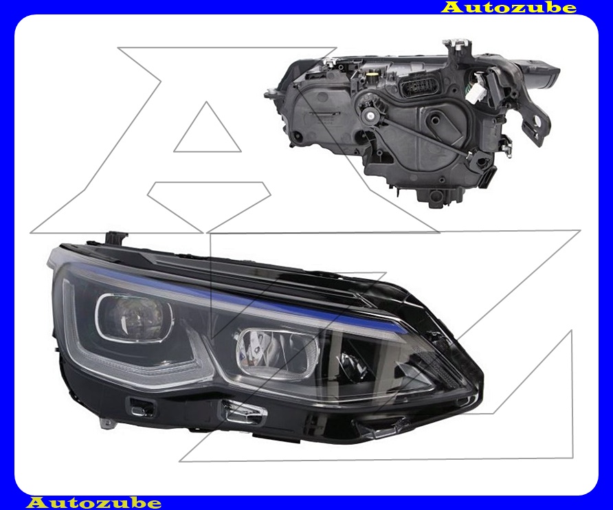 Fényszóró jobb (LED) kék díszcsíkkal, motorral {TYC} Fényszóró jobb (LED) kék díszcsíkkal, motorral {TYC}