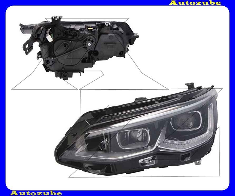 Fényszóró bal (LED) króm díszcsíkkal, motorral {TYC} Fényszóró bal (LED) króm díszcsíkkal, motorral {TYC}