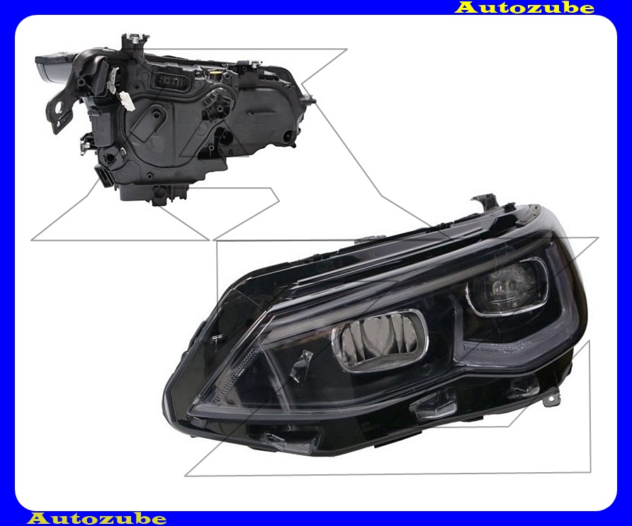 Fényszóró bal (LED) fekete díszcsíkkal, motorral {TYC} Fényszóró bal (LED) fekete díszcsíkkal, motorral {TYC}