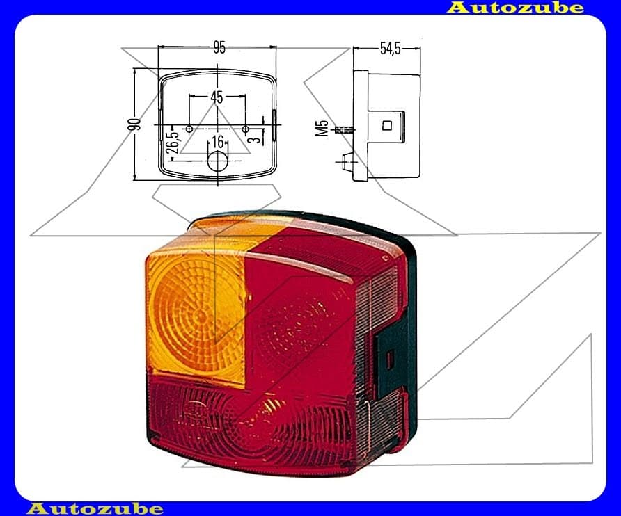 Hátsó lámpa jobb, helyzetjelző és irányjelző lámpa 95x90mm (foglalattal) {HELLA}  /RENDELÉSRE/