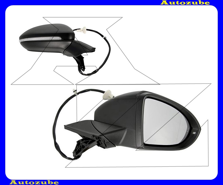 Visszapillantó tükör bal, elektromosan behajló, fűthető-domború tükörlappal, kilépőfénnyel, memóriás, fekete borítással, irányjelzővel Visszapillantó tükör bal, elektromosan behajló, fűthető-domború tükörlappal, kilépőfénnyel, memóriás, fekete borítással, irányjelzővel