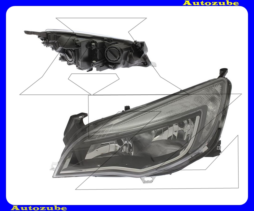 Fényszóró bal (H7/H7/W21/5W) fekete díszléccel, nappali fénnyel, motorral {TYC} Fényszóró bal (H7/H7/W21/5W) fekete díszléccel, nappali fénnyel, motorral {TYC}