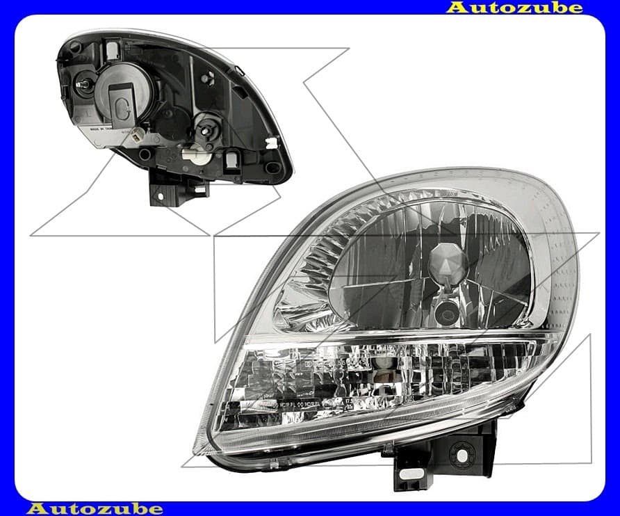 Fényszóró bal króm házas, fehér indexes (H4) (motor nélkül) {DEPO} Fényszóró bal króm házas, fehér indexes (H4) (motor nélkül) {DEPO}