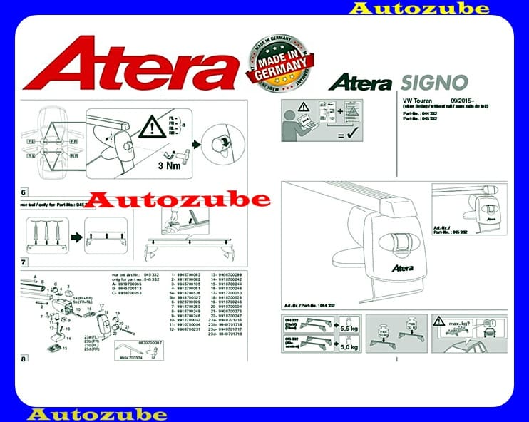 Tetőcsomagtartó pár, acél rúddal ATERA Tetőcsomagtartó pár, acél rúddal ATERA