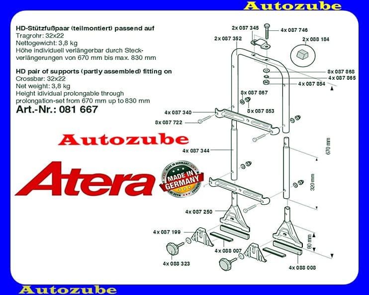 Tetőcsomagtartó láb, párban (A071175 rúdhoz, extramagas tetőhöz) Tetőcsomagtartó láb, párban (A071175 rúdhoz, extramagas tetőhöz)
