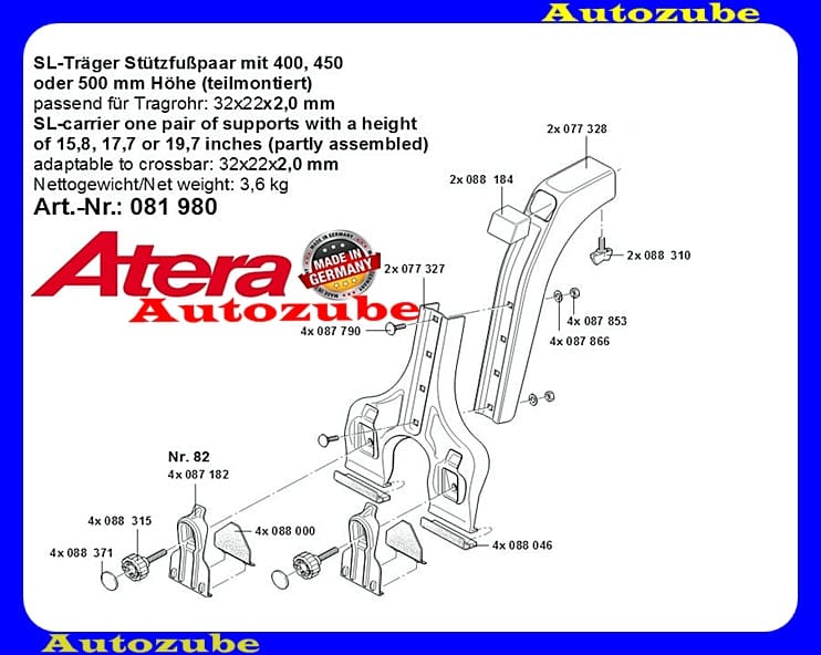Tetőcsomagtartó láb, párban (A071165 rúdhoz, magas tetőhöz) Tetőcsomagtartó láb, párban (A071165 rúdhoz, magas tetőhöz)