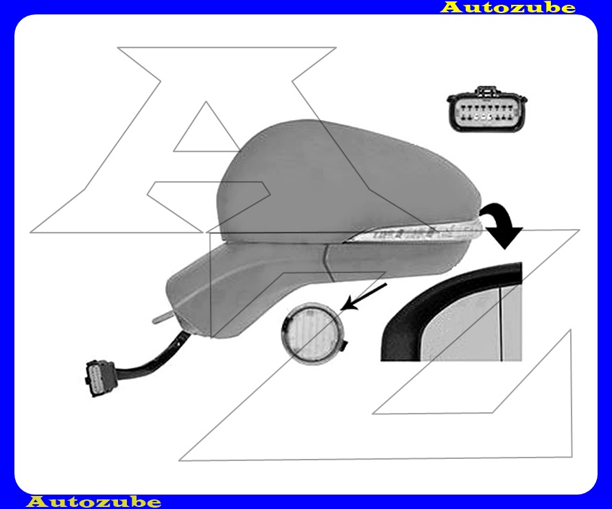 Visszapillantó tükör bal, elektromosan behajló, fűthető-aszférikus tükörlappal, kilépőfénnyel, fényezhető borítással, irányjelzővel Visszapillantó tükör bal, elektromosan behajló, fűthető-aszférikus tükörlappal, kilépőfénnyel, fényezhető borítással, irányjelzővel