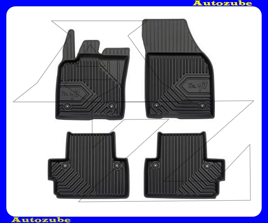 Gumiszőnyeg garnitúra (4db) méretpontos, 2-3mm vastagságú, 35-40mm magas peremmel - kíválló mínőségű gumi, vanília illattal Gumiszőnyeg garnitúra (4db) méretpontos, 2-3mm vastagságú, 35-40mm magas peremmel - kíválló mínőségű gumi, vanília illattal