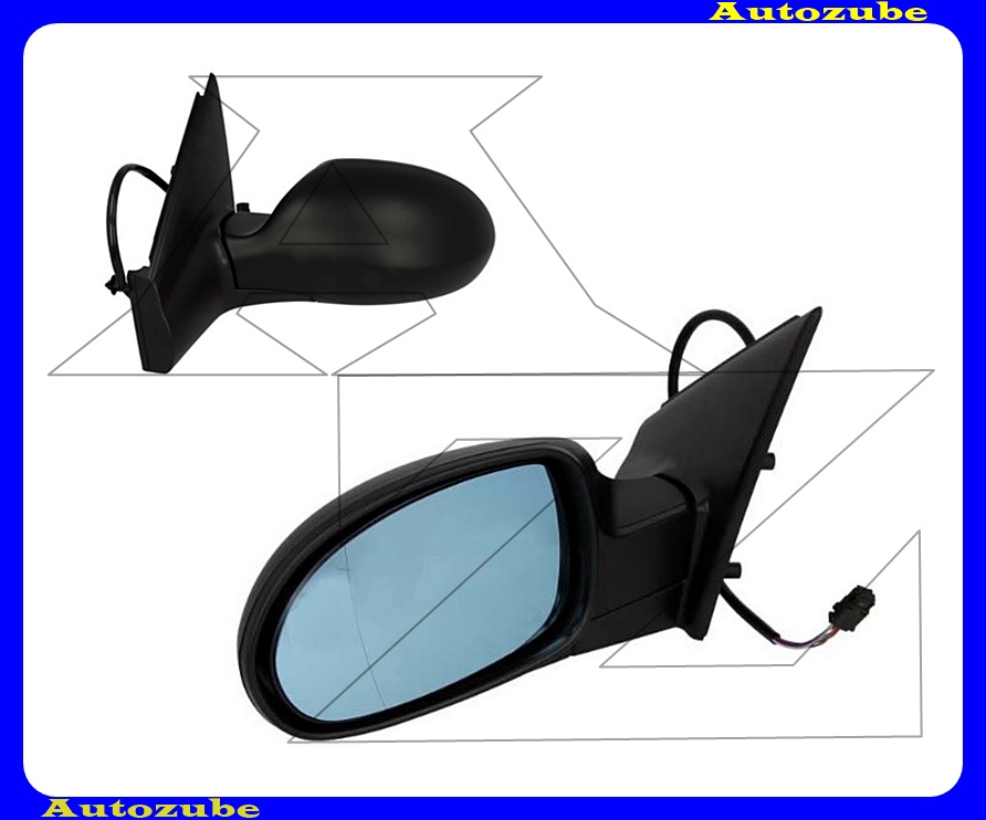 Visszapillantó tükör bal, elektromos, fűthető-aszférikus-kék tükörlappal, fekete borítással