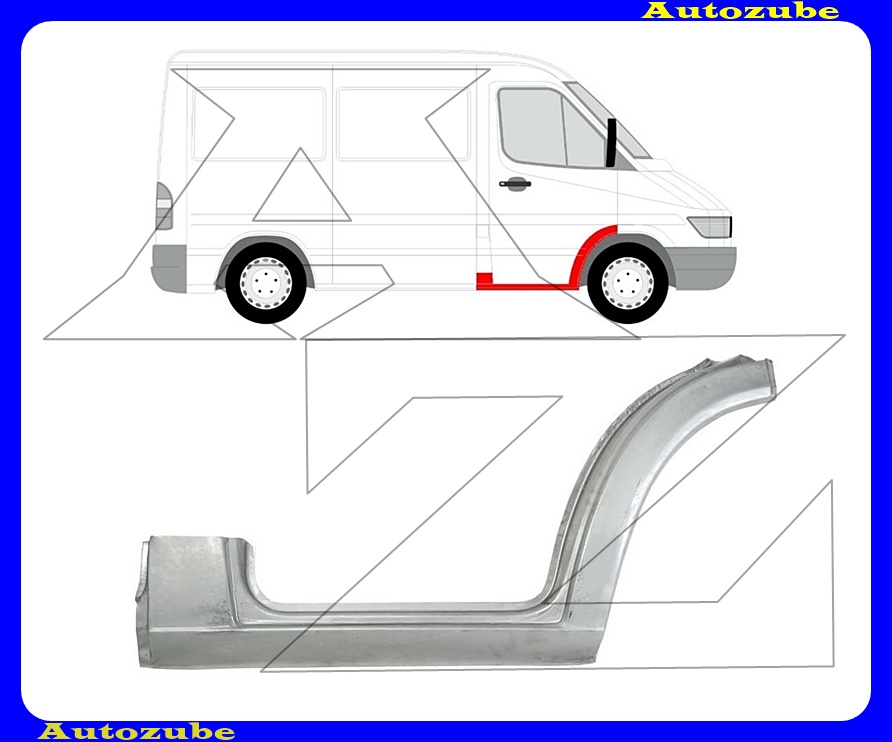 Első sárvédő javítóív hátsó rész küszöbbel, jobb (külső javítólemez) Első sárvédő javítóív hátsó rész küszöbbel, jobb (külső javítólemez)