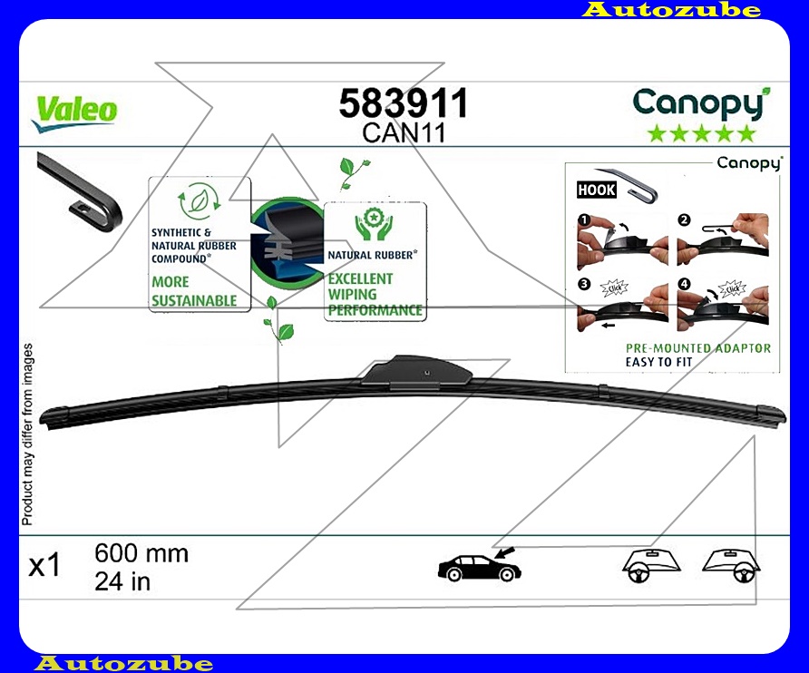 Ablaktörlő lapát univerzális 1db/600mm (CAN11) U profilhoz {VALEO} CANOPY