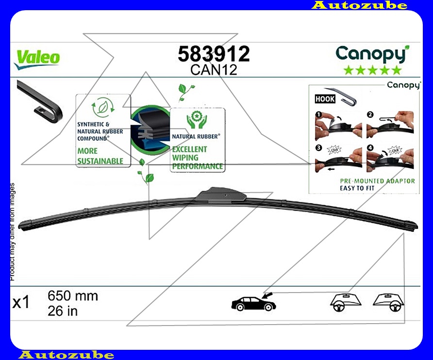 Ablaktörlő lapát univerzális 1db/650mm (CAN12) U profilhoz {VALEO} CANOPY